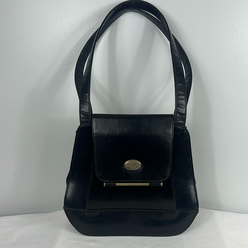 Gianni Versace Vintage Black Leather Shoulder Bag Purse - Picture 3 of 17